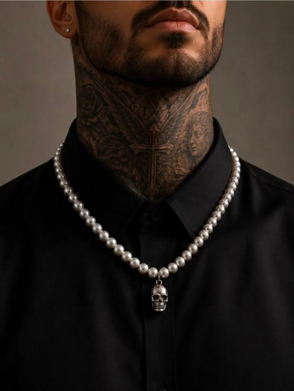 Unisex Pearl Skull Necklace